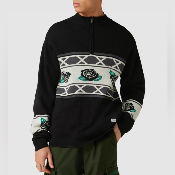 The Hundreds Black and Gray Zip Up Sweater with Rose Design circa 2022 - Picture 7 of 8